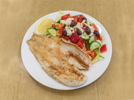 Battered Barramundi And Greek Salads