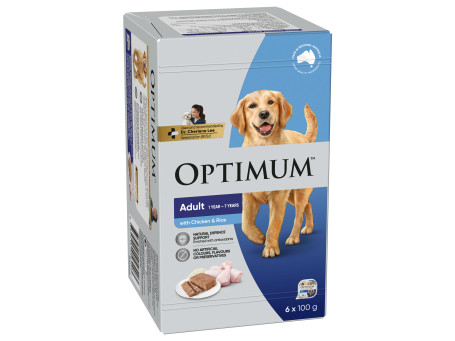 Optimum Adult Dog Food With Chicken Rice 6X100G Trays