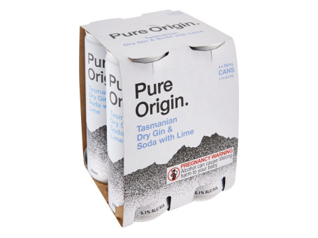 Pure Origin Dry Gin Soda With Lime Can 250Ml X Pack 4